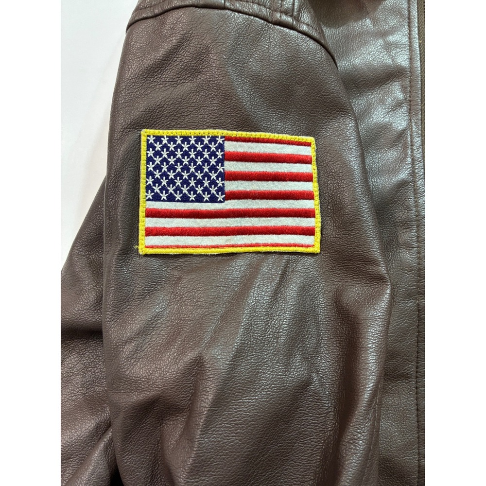 Top Gun Maverick Flight Jacket Mens Large Brown Faux Leather Sherpa Bomber Patch - Picture 7 of 9